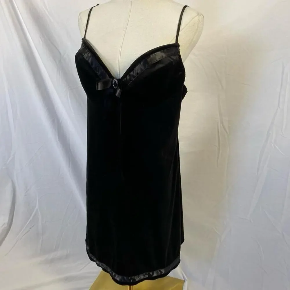 Cinema Etoile black velvet slip‎ dress bow size large vintage glam lingerie